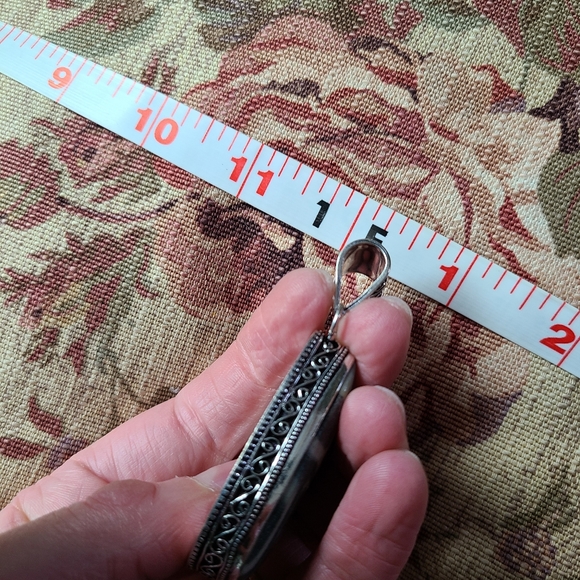 Green and white zebra jasper silver pendant - Picture 8 of 9